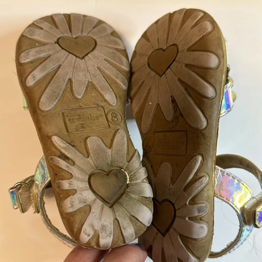 Seychelles Little Girl’s Floral Sparkly Sandals Ankle Strap Sz 8 Good Condition